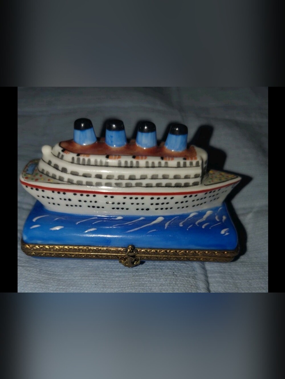 Lomagnes France Porcelain Cruise Ship  Box - Blue & White